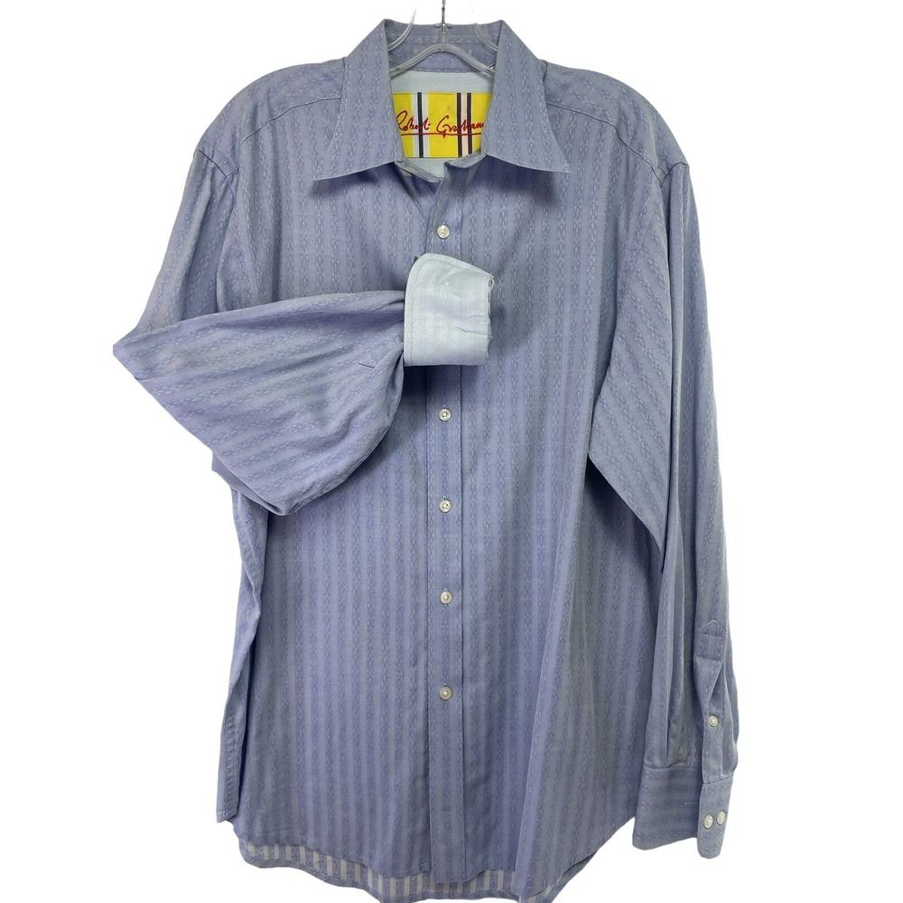 Robert Graham Mens Sz Large Blue Striped Button Up Shirt (BB2) EUC